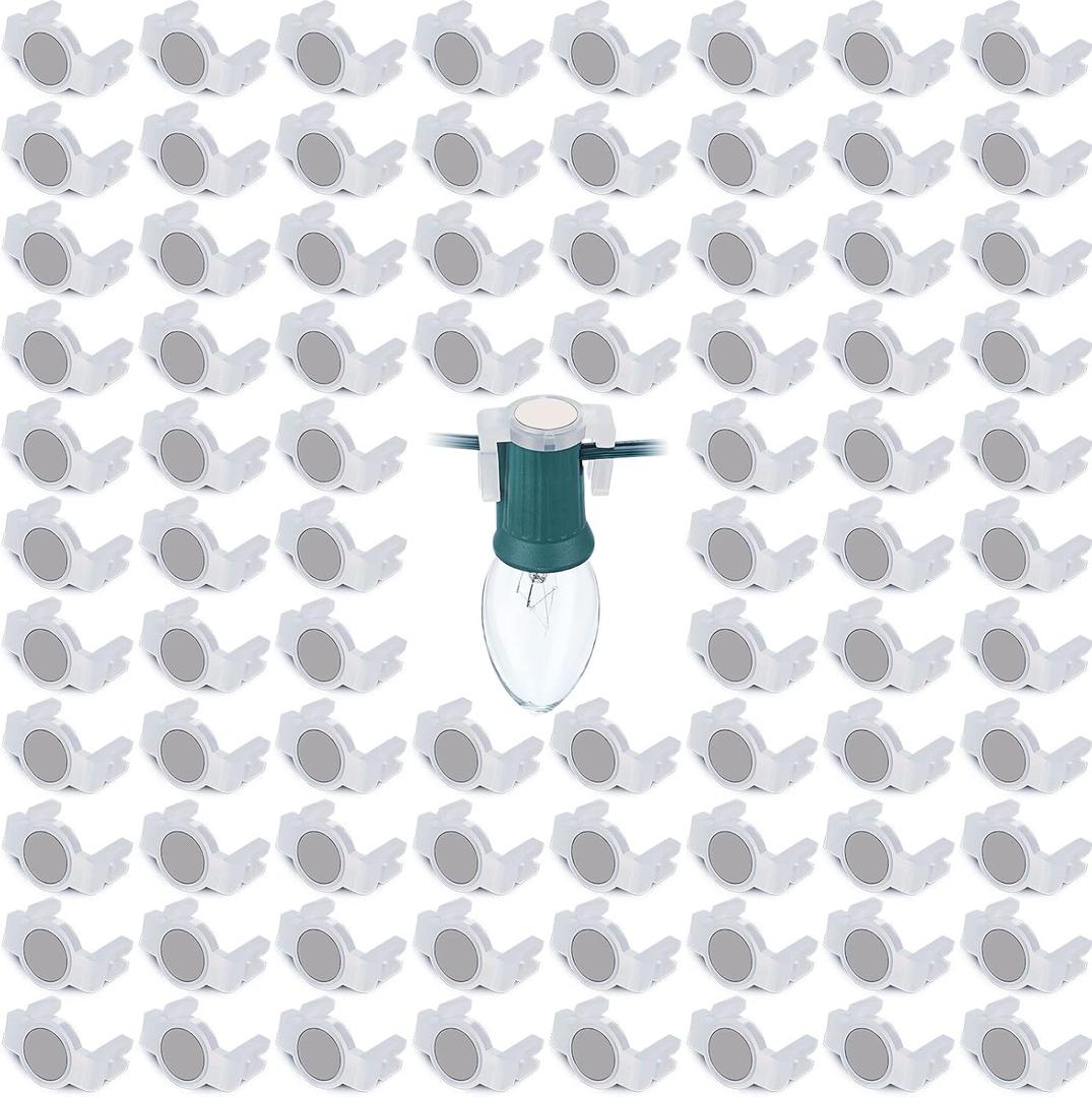 Macarrie 150 Pcs C9 Magnetic Christmas Light Clips Extra Strong Outdoor Magnet Hook Clips for C9 Sockets Weather Resistant Shatterproof for Metal Roofs, Gutters, and Patios Outside Holiday Lighting