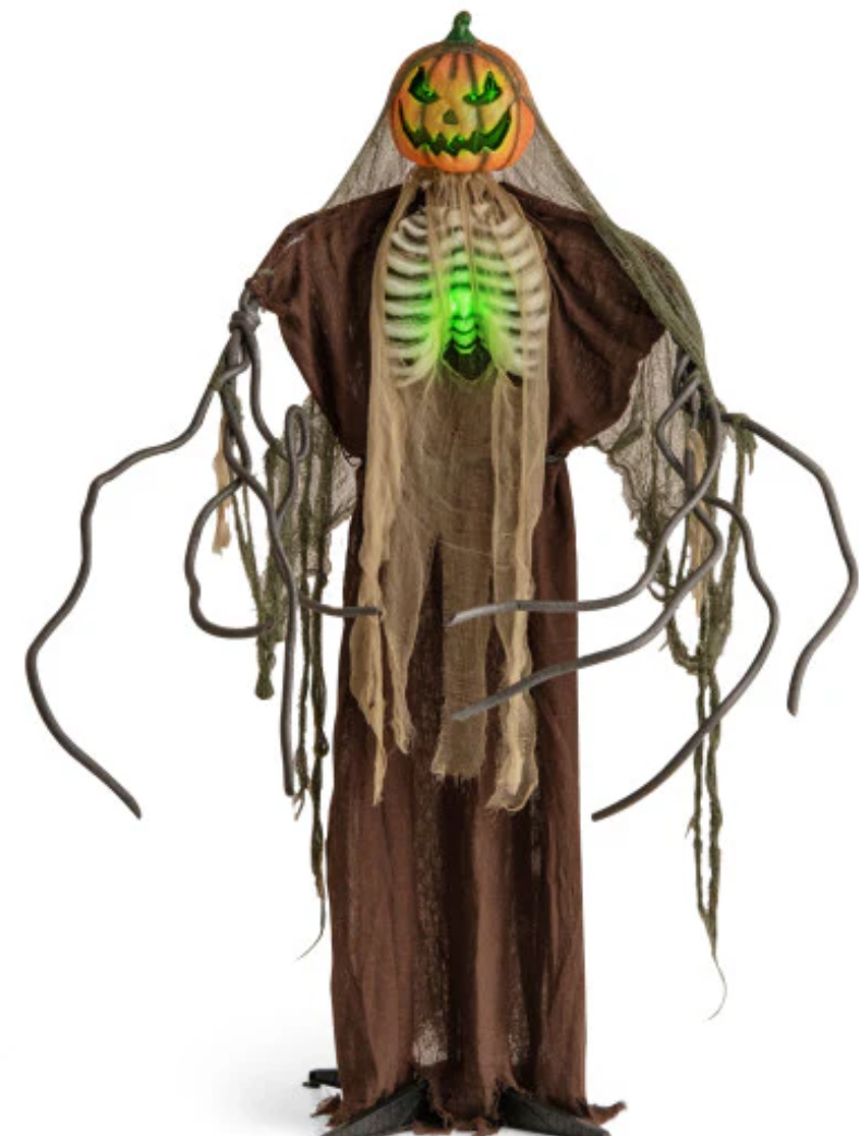 6 Feet Halloween Animatronics Light Up Talking Ghost Pumpkin with Glowing Ribs and Moving Head