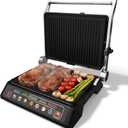 3-in-1 Indoor Grill & Griddle: 180° Flat Opening, Preset Menu, 1600W Electric Panini Press Sandwich Maker with Removable Non-stick Plates, Easy to Clean (Black, 14.25x13.4x5.9″)
