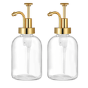 2 Pack Thick Clear Glass Jar Soap Dispenser with Gold Pump, 17oz Clear Boston Round Bottles Dispenser with Rustproof Pump
