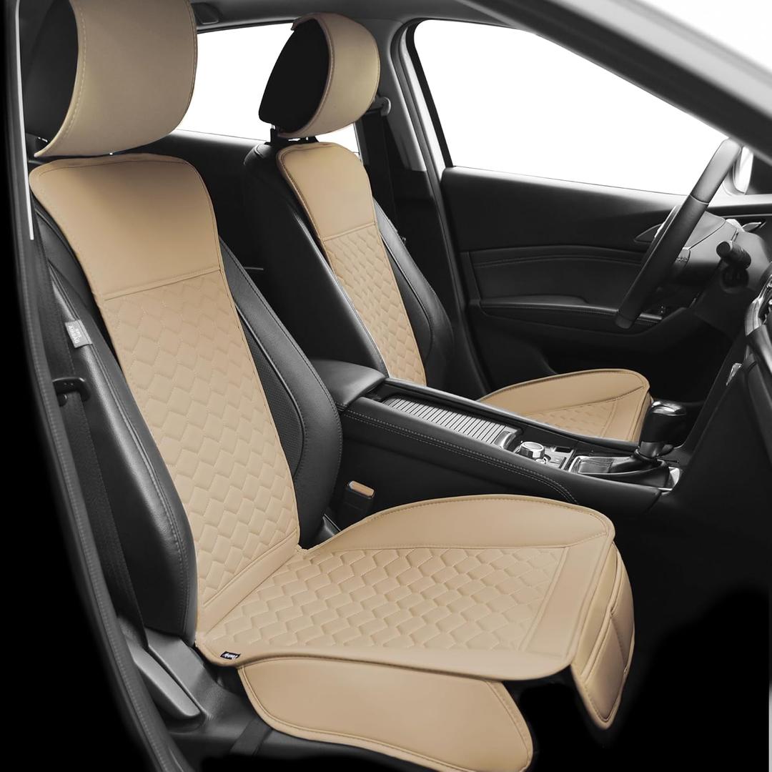 Elantrip Auto Car Seat Covers Leather Car Seat Protector for Women Airbag Compatible Diamond Pattern PU Seat Cover Universal Fitness 2PCs Beige (Front Set)