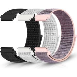 Sport Loop Nylon Band 16mm 18mm 19mm 20mm 22mm Watch Band Quick Release,Soft Fabric Nylon Adjustable Replacement Wristband Strap for Men Women (Black+Reflective White+Pink Sand)
