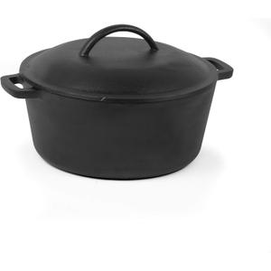 COMMERCIAL CHEF 5 Quart Cast Iron Dutch Oven with Dome Lid & Handles, Preseasoned