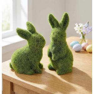 2pcs Flocked Bunny Moss Bunnies, Easter Bunny Decor for Home, Resin Rabbit Figurines for Spring Table Centerpieces, Green Moss Rabbit Statues for Indoor Outdoor Garden & Shelf Decorations(Small Moss)