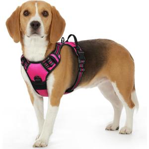 Eagloo Dog Harness Small Sized Dog, No Pull Service Vest with Reflective Strips and Control Handle, Adjustable and Comfortable for Easy Walking, No Choke Pet Harness with 2 Metal Rings, Rose Red, S