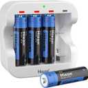 Hixon AA Rechargeable Batteries with Charger, 3500mWh High-Capacity, Constant 1.5V, 1600Cycle, Max 3A Current (4AA+1Charger)