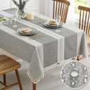 QIANQUHUI Embroidered Tablecloth for Dining Table,Dust Proof Spillproof Soil Resistant Cotton Linen Rectangle Table Cloths (Grey Lines, Rectangle/Oblong, 55'x120'', 10-12 Seats)