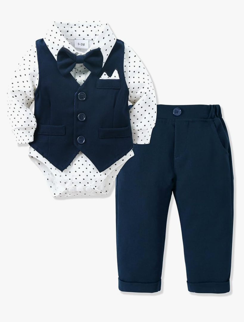 YALLET Baby Boy Clothes Suit 0-24 Months Infant Gentleman Outfits Formal Dress Shirt+Bowtie+Vest+Pants Set Baby Wedding Suits 12-18M
