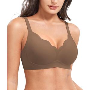YEOREO Ease Womens Wireless Bras Push Up Full Coverage Bra No Underwire Seamless Comfortable Scalloped Supportive Bralette (L)