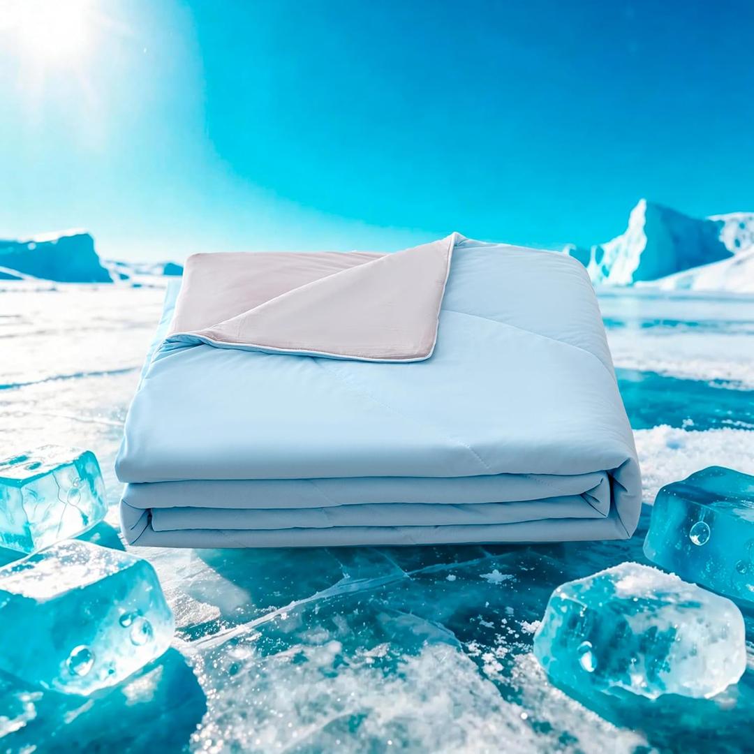 Cooling Blanket for Hot Sleepers & Night Sweats – Lightweight Breathable Summer Comforter, Double-Sided Cool Fabric, Queen Size, Gray/Blue