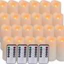 Aignis 24pcs Flameless LED Candles Battery Operated with 10-Key Remote Timer, Outdoor Waterproof Electric Lights, Warm Flickering Glow for Cozy Home/Wedding/Holiday Dcor (D2.2'' x H4''/5''/6''/7'')