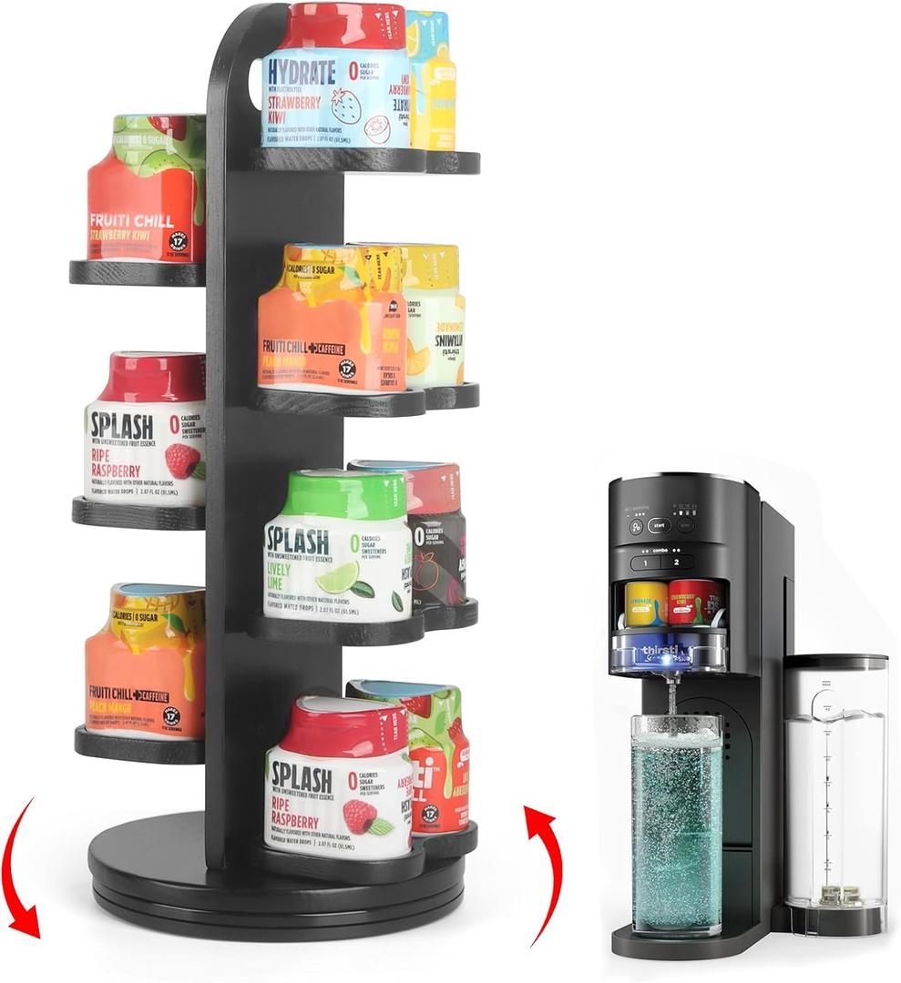 Flavor Pod Holder for Ninja Thirsti Pods, 360 Rotating 14-Flavor Storage Holder for Ninja Thirsty Drink System Pod Organizer for Ninja Thirsty Flavor Pods,Water Flavoring (Black)
