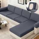 KinCam Couch Cushion Covers, Stretch Sectional Couch Covers Sofa Cushion for L Shaped Couch Cover Washable Sofa Slipcovers Sofa Covers(3 Seater + 1 Chaise, Grey)