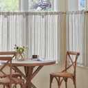 jinchan Striped Linen Kitchen Curtains 45 Inch Cafe Tier Curtains Balanced Stripe Farmhouse Small Drapes for Bathroom Laundry Over Sink Half Window Light Filtering 2 Panels Blue on Linen