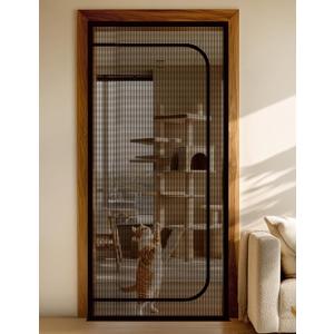 Cat Screen Door, Extra Tall Cat-Proof Mesh Gate, Fit Door Size 36'' x 82'', Anti Scratch Mesh with Zipper Closure, for Living Room, Kitchen, Bedroom (Black)