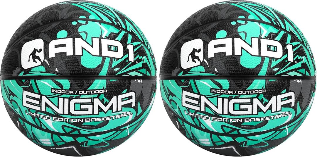 AND1 Enigma Indoor/Outdoor Intermediate Premium Rubber Basketball, Teal and Black, 28.5 in (Pack of 1)