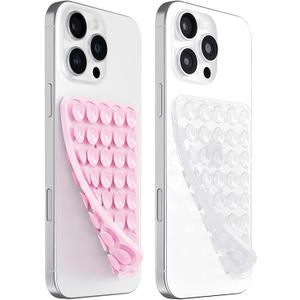 PKYAA 2 Pack Silicone Suction Cup Phone Case Mount Double Sided, Hands-Free Silicon Phone Grip with Higher Suction Power for Selfies and Videos, Non Slip Phone Accessories (LightPink&Translucent)