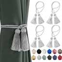 BEL AVENIR 4 Pack Curtain Handmade Tiebacks Decorative Curtain Holdbacks with Tassel (Silver, 4 Pack)