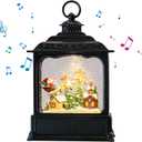 Christmas Snow Globe Swirling Glittering Santa Flying with Reindeer Scene with Timer & Music, Lighted Water Lantern USB Lined/Battery Operated for Christmas Festival Decoration Gifts