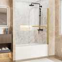 Bathtub Shower Door, 34" W x 58" H Hinged Bathtub Glass Door Semi-Frameless Bypass 1/4"(6mm) Tempered Glass Shower Door with Explosion-Proof Film Stainless Steel Brushed Gold