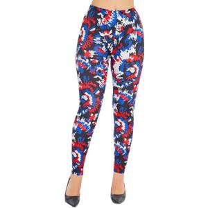 sissycos Women's 80s Leggings Neon Artistic Splash Printed Buttery Soft Stretchy Pants (Medium, Patriotic Tie-dye)