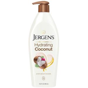 Jergens Hydrating Coconut Body Lotion, Hand and Body Moisturizer, Infused with Coconut Oil, Hydrates Dry Skin Instantly, Dermatologist Tested, 16.8 oz