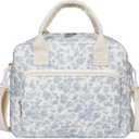 WOBAGMEN Quilted Lunch Box for Women, Insulated Lunch Bag for Adult,Cute Lunch Tote Bags for Work Picnic Travel (Blue Floral,M)