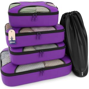 Shacke Premium 5 Packing Cubes Set - Lightweight Mesh Travel Luggage Organizers with Laundry Bag, 5-Piece Suitcase Storage System (Orchid Purple)
