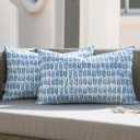 MIULEE Outdoor Set of 2 Patio Lumbar Pillows, 12x 20 Fade Resistant Outdoor Lumbar Pillow with Inserts, Fluffy Decorative Garden Waterproof Cushions for Home Patio Coach Sofa Use, Royal Blue