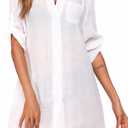 Ekouaer Bathing Suit Cover Up for Women V Neck Button Down Swimsuit Coverup Beach Dress Shirt S-3XL (Large, White)