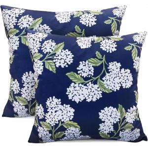 Decorative Throw Pillow Covers 18x18 inch Set of 2, Super Soft Blue Hydrangea Print Farmhouse Pillow Cases Outdoor Pillow Covers for Couch Sofa Bed Living Room Home Decor Cushion Covers