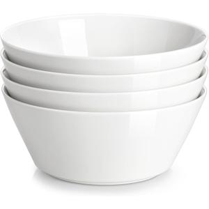 MALACASA 35 OZ Soup Bowls, White Porcelain Bowls Set of 4, Deep Bowl for Kitchen, Large Ceramic Bowls for Soup, Cereal, Salad, Ramen and Fruit, Dishwasher & Microwave Safe, Series Regular