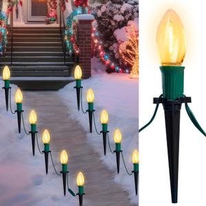 Joiedomi 24 Packs 30.75FT C9 Christmas Pathway Marker Lights, LED Warm White Waterproof Pathway Marker Outdoor Faceted Walkway Decor with Connectable for Holiday Xmas Yard Garden Lawn