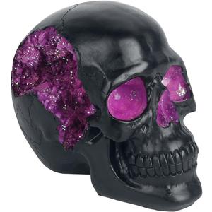 Nemesis Now Geode Skull Figurine, Black and Purple Gothic Glitter Crystal Skull Figurine, 17cm