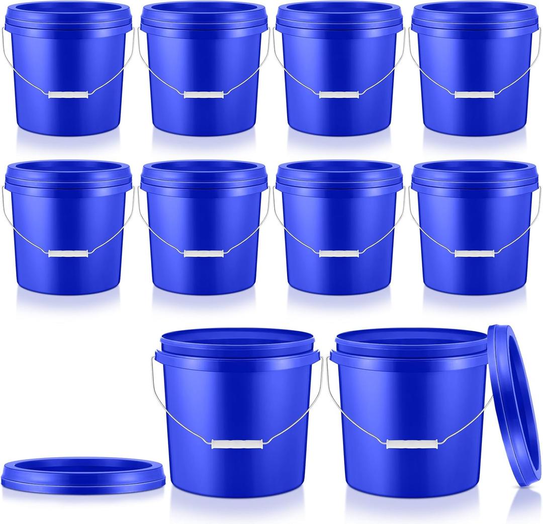 Tioncy 10 Pcs 2 Gallon Plastic with Lid Heavy Duty 2 Gallon Pail with Lid Handle for Storage Container Home Household Cleaning(Blue)