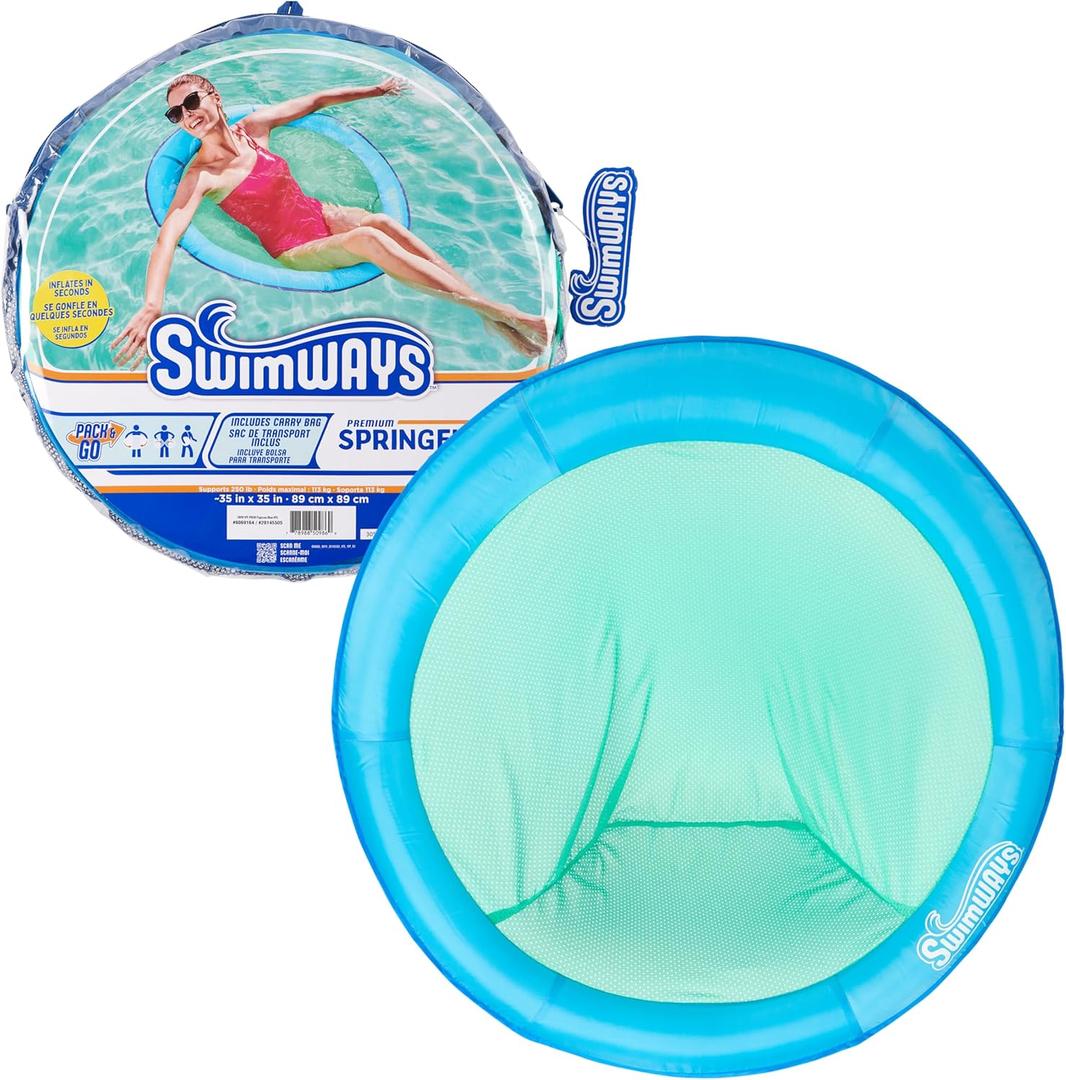 SwimWays Spring Float Premium Papasan Pool Lounger, Inflatable Pool Floats Adult with Fast Inflation for Ages 15 & Up (Papasan Sky Blue (New Version))