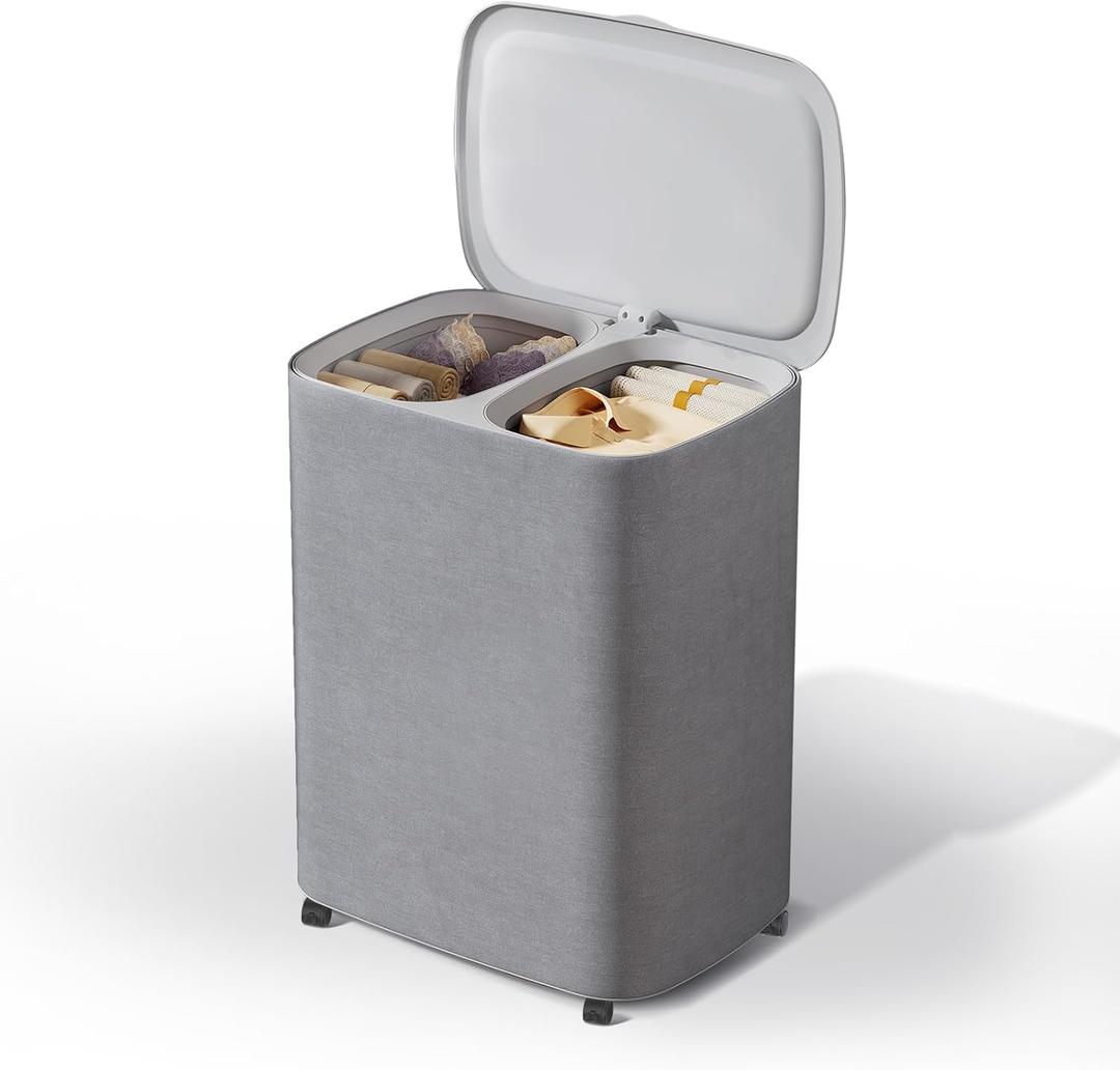 Laundry Hamper: 2-Section Wheeled Basket with Lid & Removable Dividers,Laundry Organizer for Bedroom, Housewife/Parent-Friendly Storage (Easter Sunday Gift) (50L)