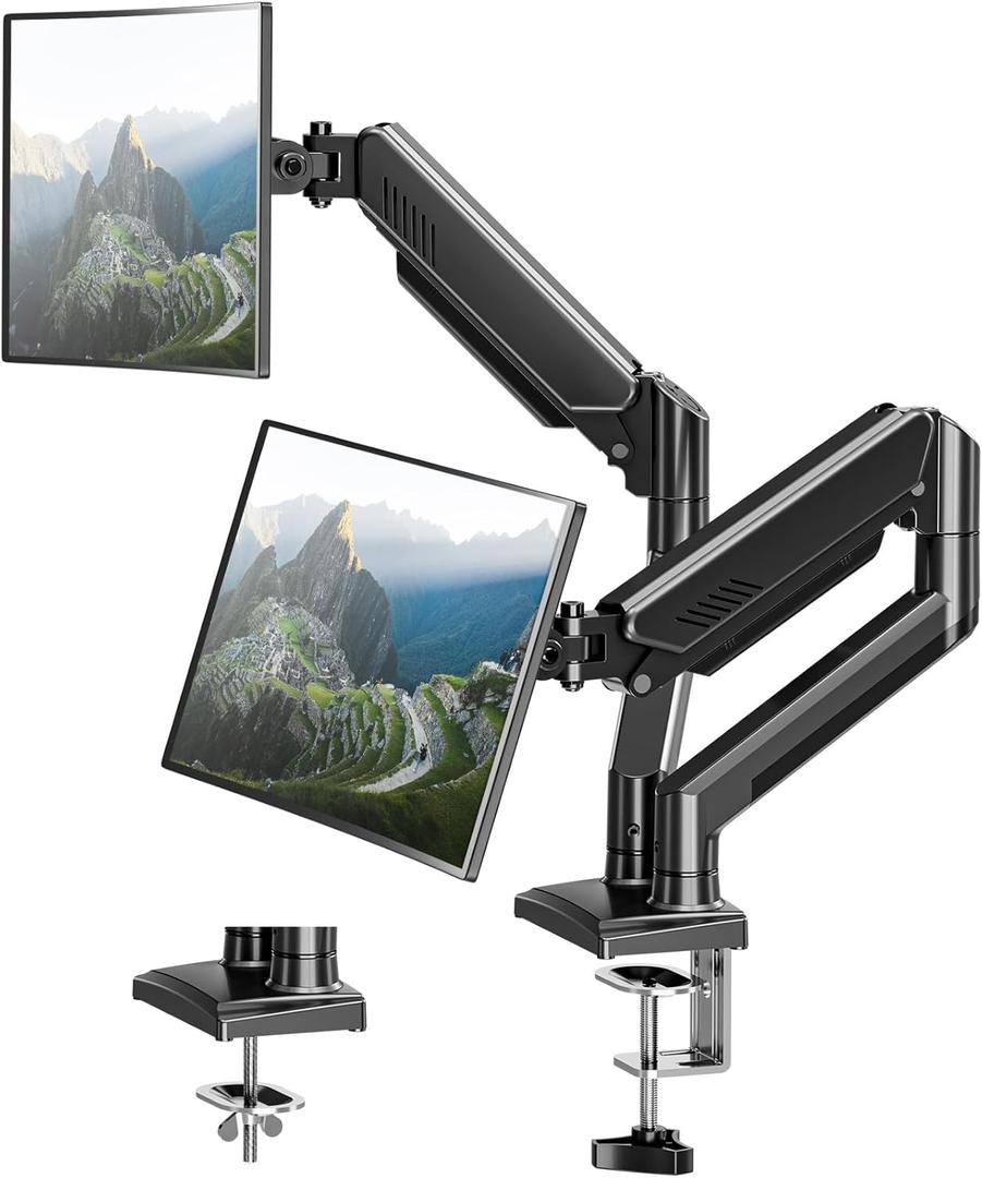 Dual Monitor Desk Mount - Adjustable Monitor Arm for 2 Monitors up to 32 inches/19.8 lbs, Double Monitor Desk Stand VESA Bracket with C-Clamp & Grommet Mounting, Swivel Computer Screen Mount, Freelift (Black)