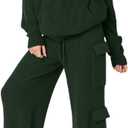 REORIA Women 2 Piece Knit Sweater Set Lounge Hoodie & Cargo Pants Outfit for Fall Winter 2024 Travel Style (Green, M)