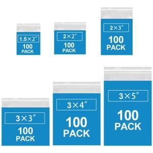 600 Pack Mini Zipper Lock Plastic Bags, Assorted Sizes (1.5x2, 2x2, 2x3, 3x3, 3x4, 3x5 Inch)  Clear, Resealable Storage Bags for Jewelry, Beads, Pills, Toys, Snacks  2 Mil Thick