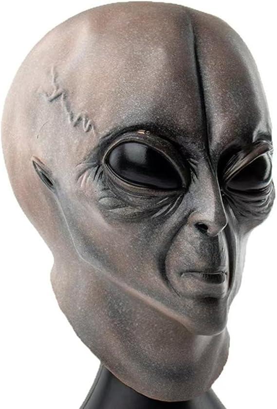 Realistic Alien Mask Latex Full Head Big Eyes Masks Costume for Adult Teens Halloween Cosplay Party Props Scary Party Decoration Novelty Headwear Outfit