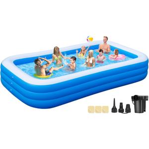 Inflatable Swimming Pool with Pump, 130'' x 72'' x 22'' Blow Up Pools for Adults and Kids, Thickened Oversized Inflatable Pool for Backyard, Outdoor, and Summer Water Party