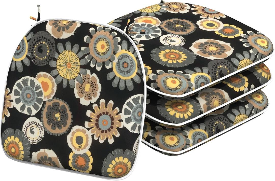 Indoor/Outdoor Chair Cushions 16x17 Inch, Patio Chair Cushions with Ties, All Weather Seat Cushions for Patio Furniture Home Garden Chair Use, Set of 4,Black Yellow Crosby (4 Count)