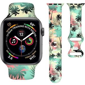 Summer Watch Band Tropical Palm Tree Sea Turtle Smartwatch Bands Wristband Compatible with Watch 38mm 40mm 41mm Soft Silicone Strap Replacement for Series 8/7/6/5/4/3/2/1/SE