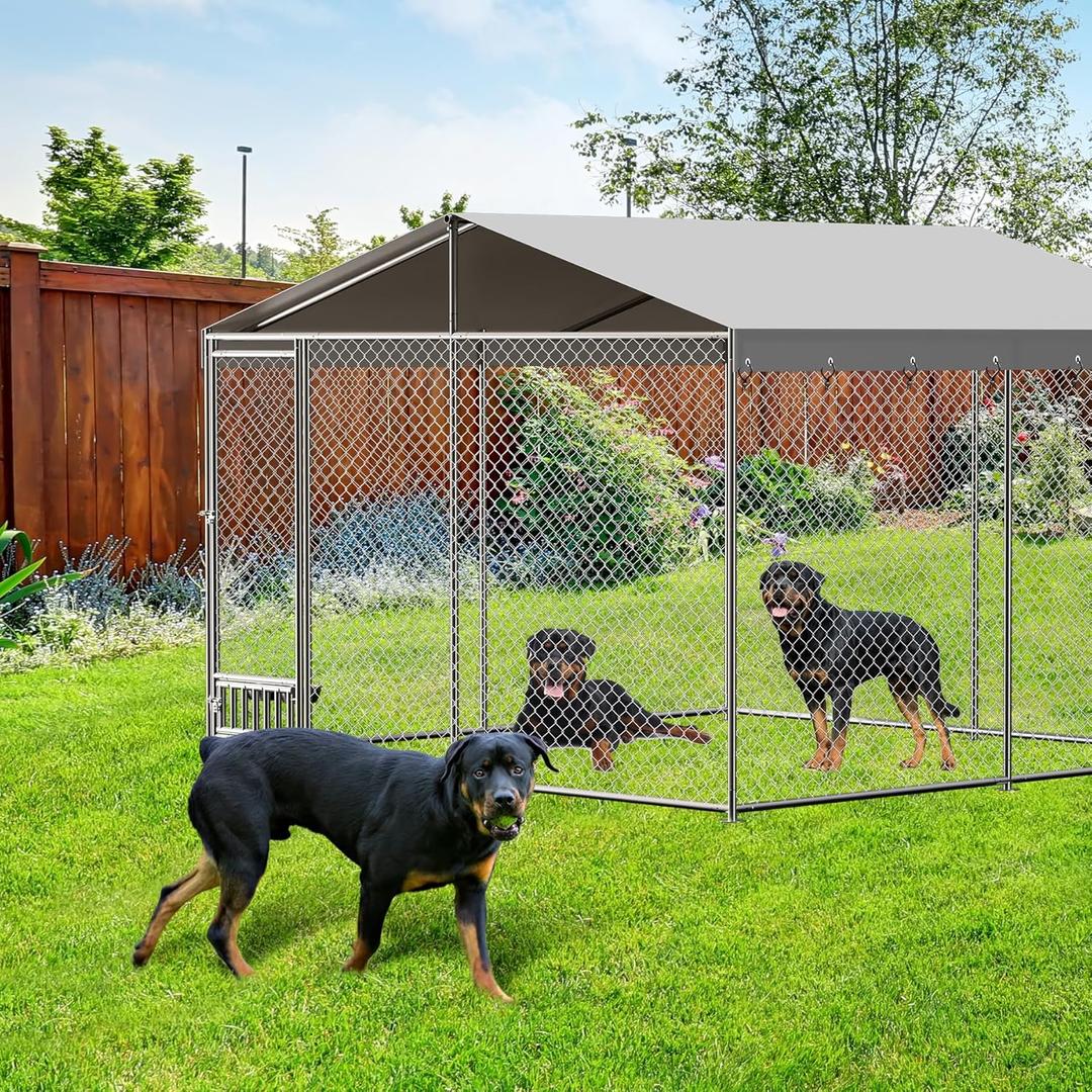 10x10x7 Ft Outdoor Dog Kennel, Heavy Duty Outside Dog Kennel with Waterproof and Anti-UV Roof Cover, Large Dog Enclosures with Feeder for Backyard 10x10x7 Ft Outdoor Dog Kennel, Heavy Duty Outside Dog Kennel with Waterproof and Anti-UV Roof Cover, Large Dog Enclosures with Feeder for Backyard