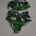 ADOME Women Bikini Set Tummy Control Swimsuit Two Piece High Waist Floral Swimwear Plus Size (Large, Green)