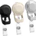 3 Pack 2-in-1 Retractable Badge Reel with Eyeglass Holder Diamond Design Multipurpose ID Name Tag Clip Value Set with Alligator Clip & 24" Cord for Nurses, Teachers, Office (Black-Beige-Silver)