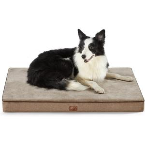 Bedsure Memory Foam Dog Beds Large Sized Dog - Orthopedic Pet Beds for Crate with Removable Washable Cover and Nonskid Bottom, Plush Flannel Fleece Top Pet Mat, Khaki