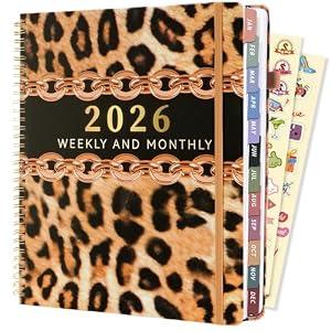 2026 Planner Weekly and Monthly Daily Calendar Planners 8.5 x 11, Jan 2026-Dec 2026, Hard Cover Large Yearly Agenda with Stickers & Tabs for Women Work Home- Leopard