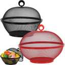 Hicarer 2 Pcs Summer Mesh Fruit Basket with Lid Fruit Cover Protective Countertop Wire Bowl Metal Vegetable Strainer Kitchen Accessories for Kitchen Food Vegetable(Black, Red)